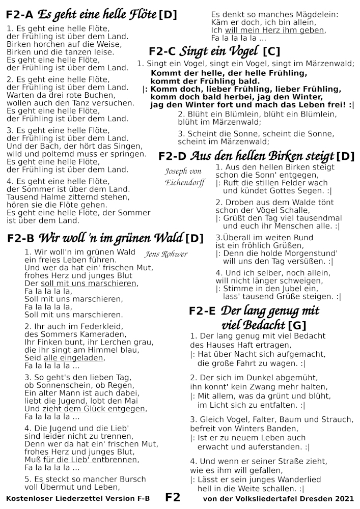 Liederzettel Anlage Frühlingslieder F2-B Vorschau